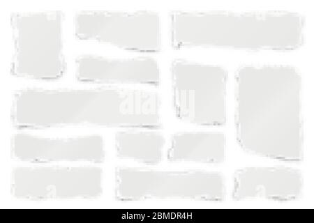 Ripped paper strips. Realistic crumpled paper scraps with torn edges. Shreds of notebook pages. Vector illustration. Stock Vector
