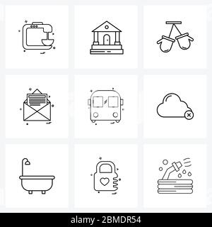 Stock Vector Icon Set of 9 Line Symbols for transport, bus, Christmas, bus, text Vector Illustration Stock Vector