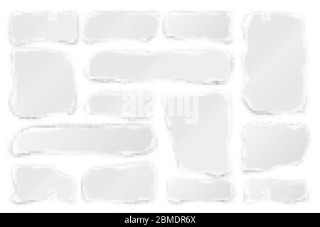 Ripped paper strips. Realistic crumpled paper scraps with torn edges. Shreds of notebook pages. Vector illustration. Stock Vector