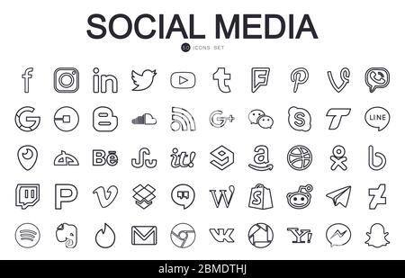 50, line style icon set design, Social media apps multimedia communication and digital marketing theme Vector illustration Stock Vector