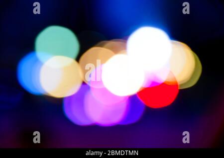 Defocused Color Lights at Night, Abstract Light Bokeh Background Stock Photo