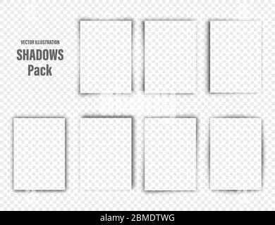 Realistic shadows collection. Page dividers. Shadow from a sheet of A4 paper. Vector illustration. Stock Vector