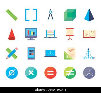 flat style icon set design, Math finance and education theme Vector illustration Stock Vector