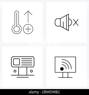 Set of 4 UI Icons and symbols for heating; banner; up; no speaker; mock Vector Illustration Stock Vector