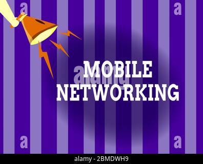 Handwriting text writing Mobile Networking. Conceptual photo Communication network where the last link is wireless Hu analysis Hand Holding Megaphone Stock Photo