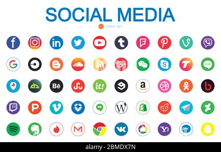 50 flat style icon set design, Social media apps multimedia communication and digital marketing theme Vector illustration Stock Vector