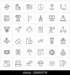 Pack of 36 Universal Line Icons for Web Applications location, year, coding, new, Chinese Vector Illustration Stock Vector