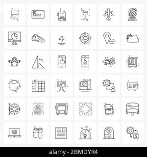 Pixel Perfect Set of 36 Vector Line Icons such as travel, drink, personal, glass, radio set Vector Illustration Stock Vector