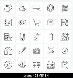 25 Universal Icons Pixel Perfect Symbols of websites, web, card, science, atom Vector Illustration Stock Vector