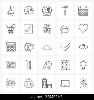 25 Universal Icons Pixel Perfect Symbols of calendar, construction, globe, labor, hammer Vector Illustration Stock Vector