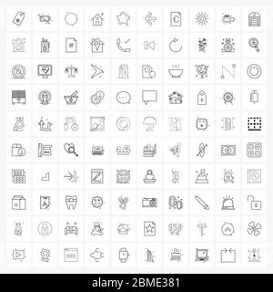 Set of 100 Simple Line Icons of star, night, button, building, home Vector Illustration Stock Vector