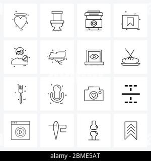 Set of 16 UI Icons and symbols for ribbon, favorite, toilet, bookmark, restaurant Vector Illustration Stock Vector