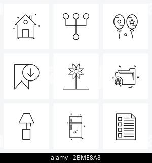 UI Set of 9 Basic Line Icons of farming, tag, balloon, label, bookmark Vector Illustration Stock Vector