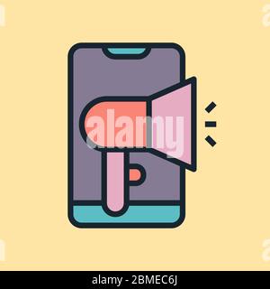 Mobile marketing. Concept illustration, flat design linear style banner. Usage for e-mail newsletters, headers, blog posts, print and more. Vector Stock Vector