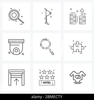 9 Interface Line Icon Set of modern symbols on maximize, technology, digital, camera Vector Illustration Stock Vector