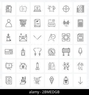 Universal Symbols of 36 Modern Line Icons of movies, gun, love, goal, shirt Vector Illustration Stock Vector