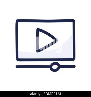 video player play button simple outline color icon isolated on white. Cartoon hand draw vector illustration Stock Vector