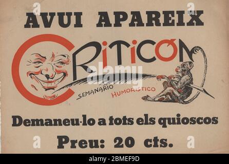 España. Guerra civil (1936-1939). Publicidad del semanario humorístico Crtiticón. Barcelona, año 1937. Stock Photo
