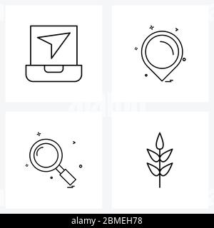 Set of 4 UI Icons and symbols for laptop, application, navigation, search, leaf Vector Illustration Stock Vector