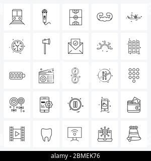Universal Symbols of 25 Modern Line Icons of fire, gym, media, fitness, game Vector Illustration Stock Vector