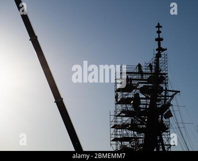 Workers working on an Australian Navy ship in Garden Island, Sydney Stock Photo