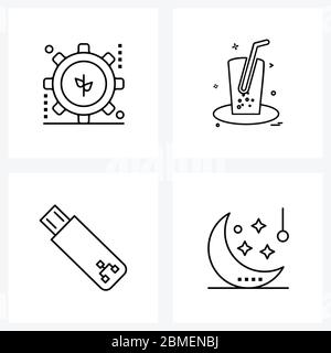 Set of 4 UI Icons and symbols for leaves, storage, lab, drink, drive Vector Illustration Stock Vector