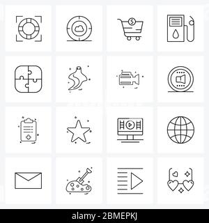 Universal Symbols of 16 Modern Line Icons of puzzle, finance, online, station, petrol Vector Illustration Stock Vector