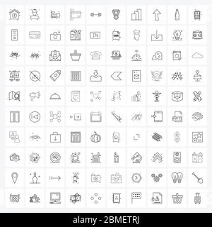 Set of 100 Simple Line Icons for Web and Print such as gym, money, camera, economy, atm Vector Illustration Stock Vector