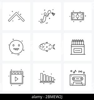 Set of 9 Universal Line Icons of sad, emote, shuttle, emoji, football Vector Illustration Stock Vector