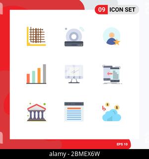 9 Flat Color concept for Websites Mobile and Apps monitor, user, internet, signal, analytic Editable Vector Design Elements Stock Vector