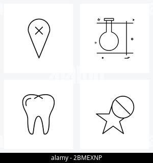 UI Set of 4 Basic Line Icons of delete, tooth, maps, lab, medical Vector Illustration Stock Vector