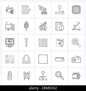 25 Interface Line Icon Set of modern symbols on chip, shift, presentation, gear, hook Vector Illustration Stock Vector