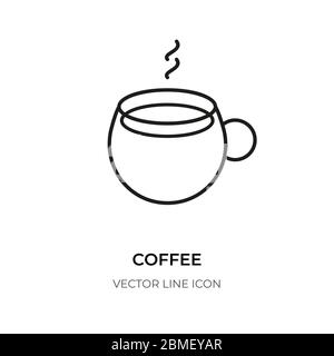 Cup coffee break outline icon. Decorative element logo for shop, coffee house menu. Black linear shape pictogram symbol espresso with steam, latte. Sign energy morning. Isolated vector illustration Stock Vector