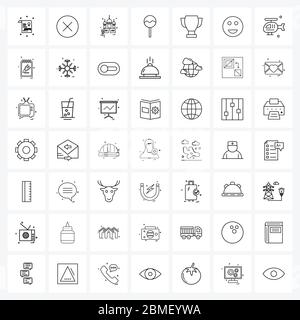 Set of 49 Modern Line Icons of smiley, award, religion, achievement, food Vector Illustration Stock Vector