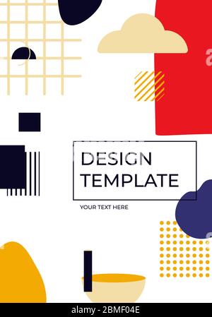 Memphis cover vertical template closeup with space for text. Geometric trendy art element and abstract different shape background. Great for magazine, pattern cover poster, banner. Vector illustration Stock Vector