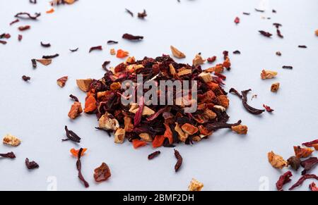 Fruit tea leaves isolated on white background Stock Photo
