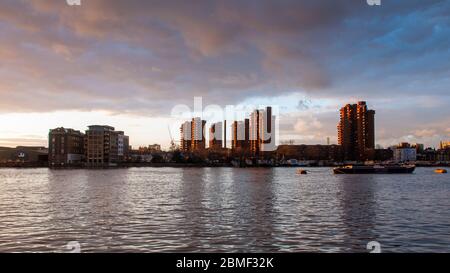 London, England, UK - February 15, 2013: High rise tower block council housing apartment buildings stand in the World's End Estate beside the River Th Stock Photo