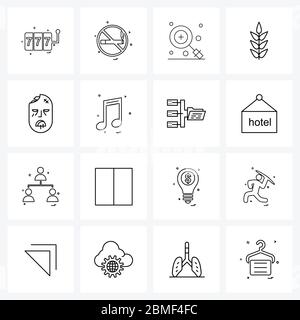 Pixel Perfect Set of 16 Vector Line Icons such as media, scary, in, Halloween, seed Vector Illustration Stock Vector