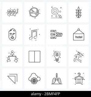 Pixel Perfect Set of 16 Vector Line Icons such as media, scary, in, Halloween, seed Vector Illustration Stock Vector