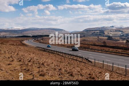 Tebay, England, UK - March 30, 2013: Traffic flows on the M6 motorway near Tebay in Cumbria.