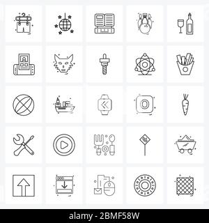 Stock Vector Icon Set of 25 Line Symbols for drink, sports, party, game, knowledge Vector Illustration Stock Vector