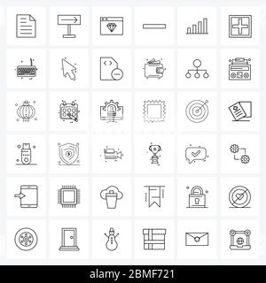 Universal Symbols of 36 Modern Line Icons of add, business, website, graph, minus Vector Illustration Stock Vector