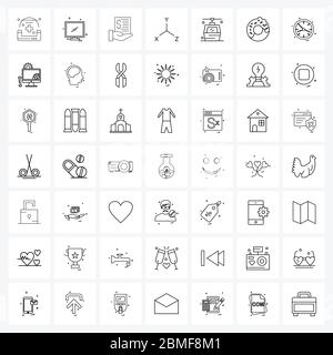 Set of 49 Modern Line Icons of lift, space, finance, location, coordinates Vector Illustration Stock Vector