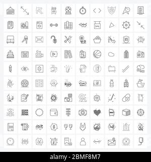 100 Interface Line Icon Set of modern symbols on medal, award, arrow, laundry, washing machine Vector Illustration Stock Vector
