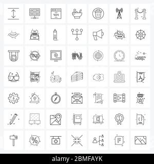 Isolated Symbols Set of 49 Simple Line Icons of trash, delete, not, been, meatballs Vector Illustration Stock Vector