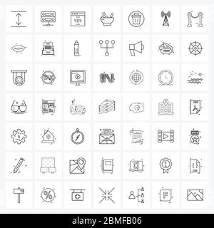 Isolated Symbols Set of 49 Simple Line Icons of trash, delete, not, been, meatballs Vector Illustration Stock Vector