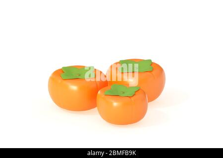 Persimmon fruits 3d illustration render isolated on white background Stock Photo