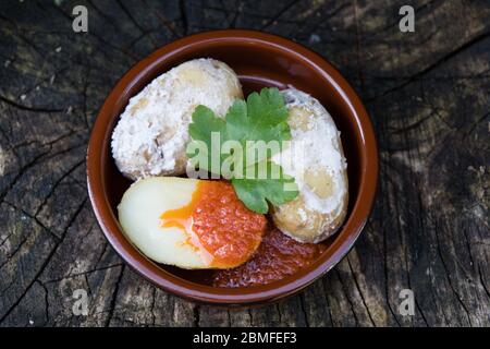 red and green garlic Sauce for canarian potatoes Stock Photo