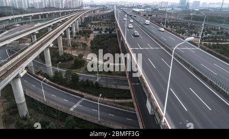 Aerial view of railway, highway and overpass on Luoshan road, Shanghai Stock Photo