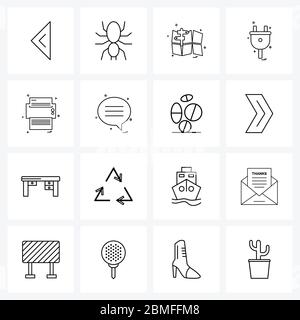 16 Universal Line Icons for Web and Mobile paper, printer, direction, printer, electricity Vector Illustration Stock Vector